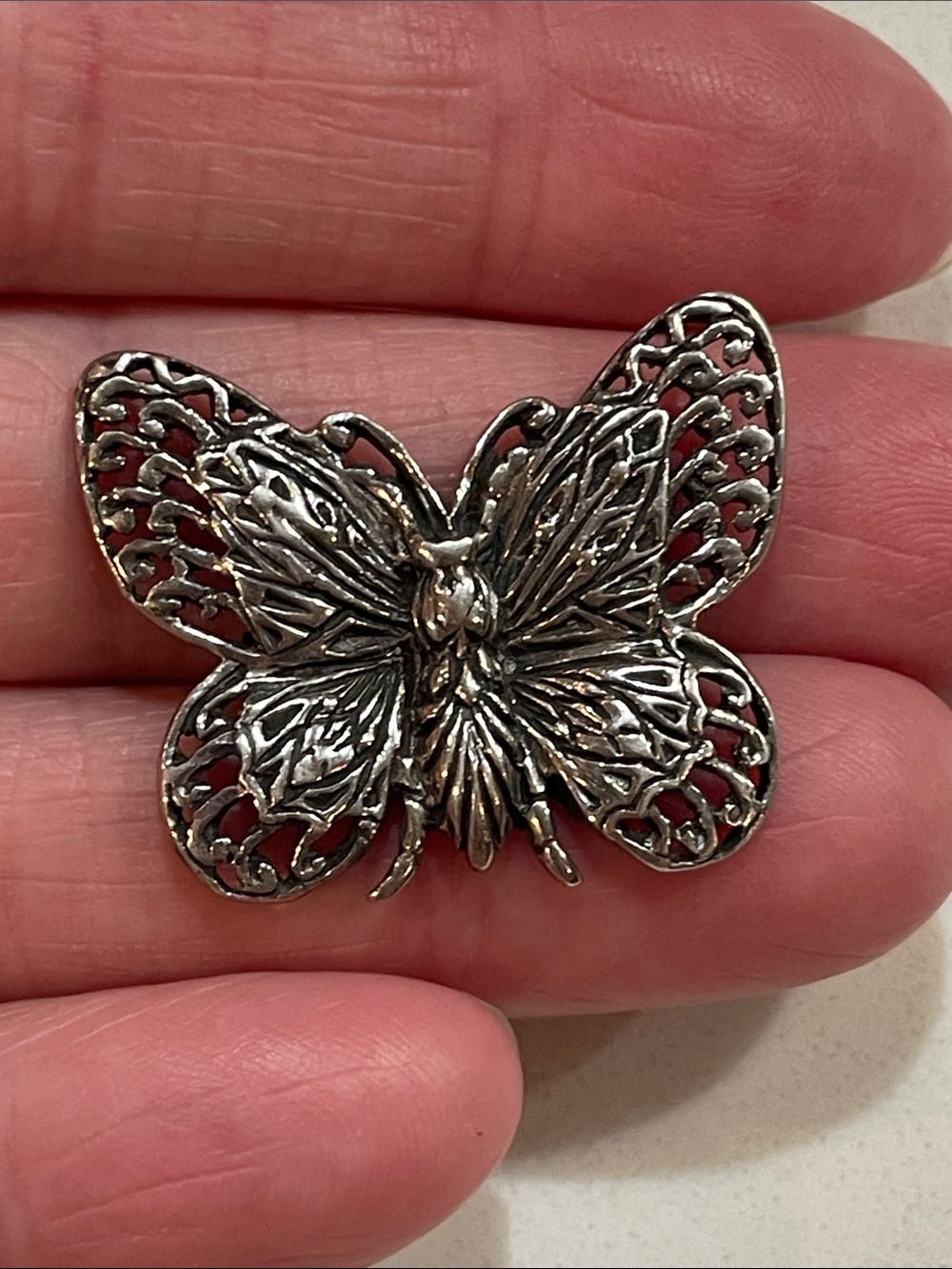 1960's VINTAGE Intricate Sterling Silver Butterfly Brooch Pin -